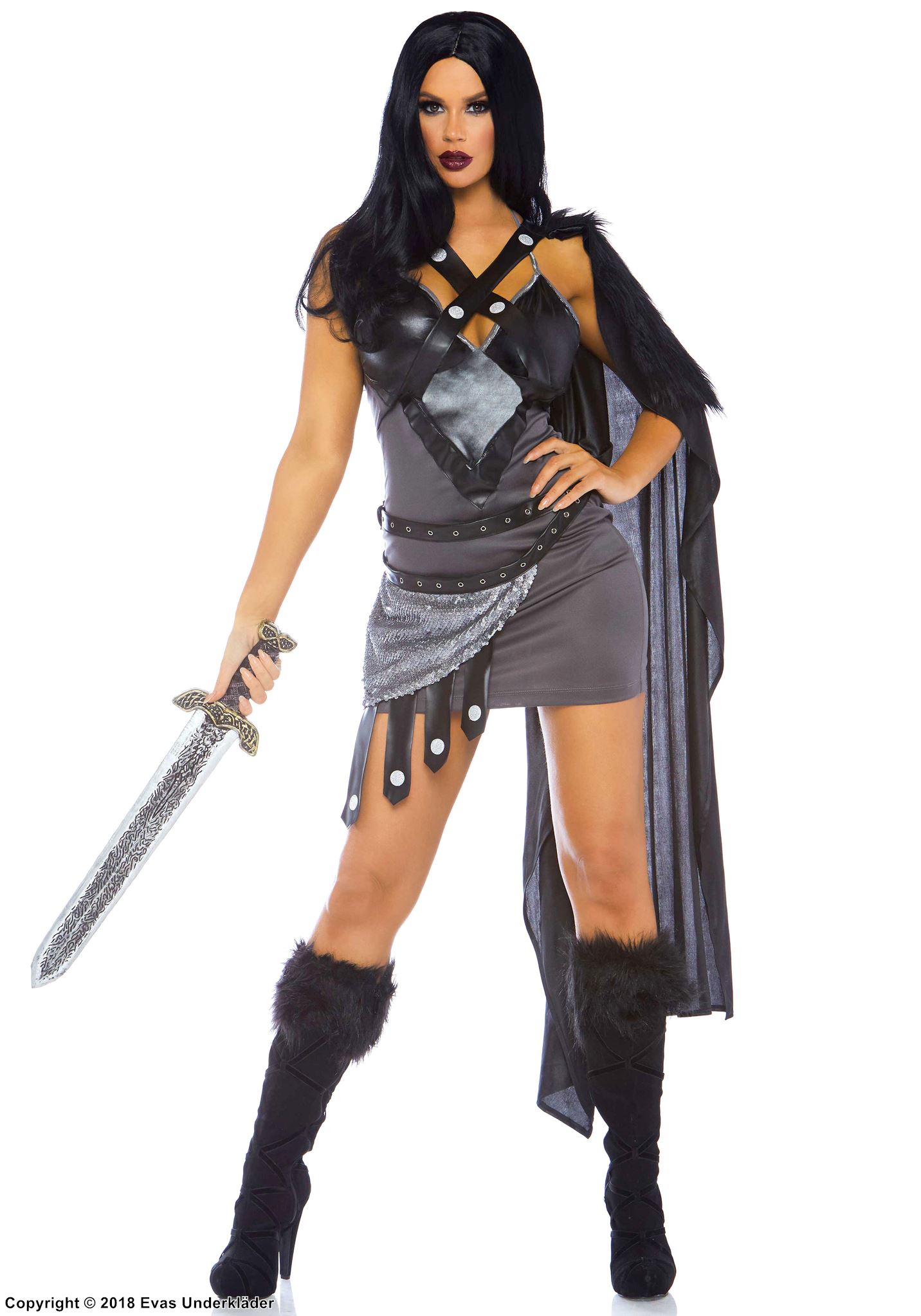 Ancient Roman female warrior, costume dress, sequins, belt